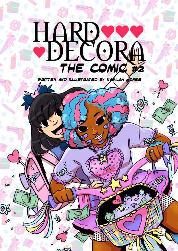 Picture of the cover of Hard Decora: The Comic #2 featuring Sour Note and Michelle on a pastel bike.